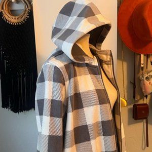 Checkered Pattern Hooded Coat